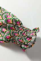 Apricot Floral Patchwork Shirred Cuff Puff Sleeve Sweater