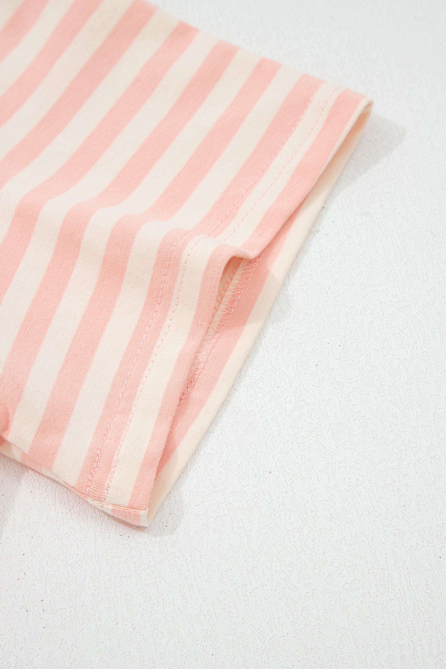 Pink Stripe Contrast Neck Loose Tee and Drawstring Shorts Set