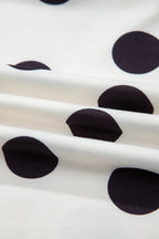 Beige Polka Dot Print Drop Shoulder Pullover Drawstring Shorts Set