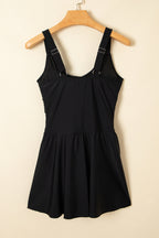 Black Adjustable Straps Cutout Ruched Knot Slit One Piece Swim Dress