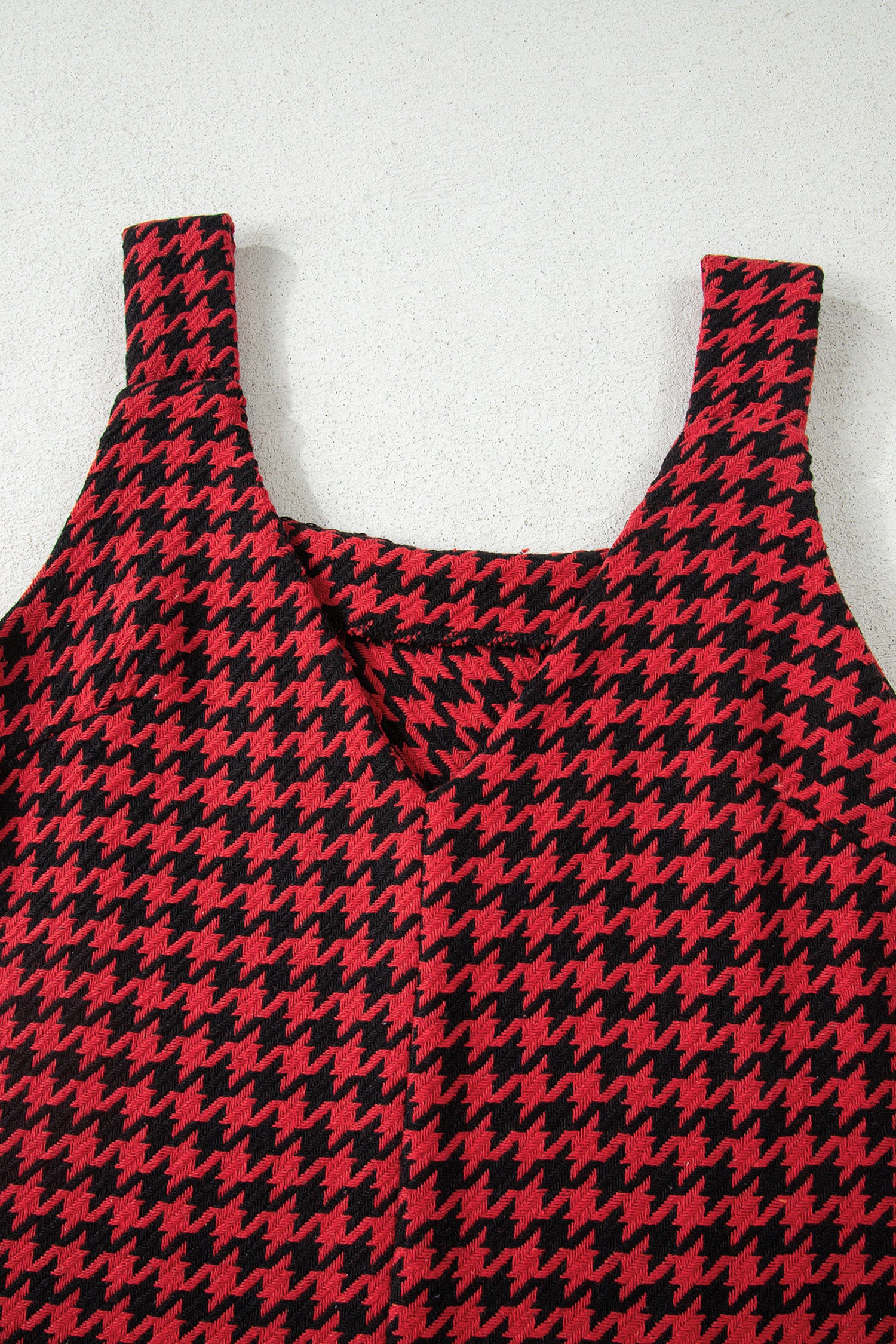 Red Houndstooth Print V Neck Sleeveless Mini Dress