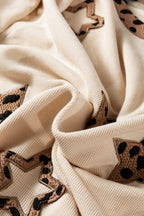 Beige Contrast Leopard Star Patchwork Detail Raw Seam Baggy Sweatshirt
