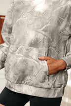 Beige Camouflage Woodland Print Oversized Sporty Hoodie