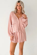 Gossamer Pink Cable Knit V Neck Cardigan Shorts Set