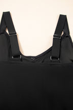 Black Adjustable Straps Cutout Ruched Knot Slit One Piece Swim Dress