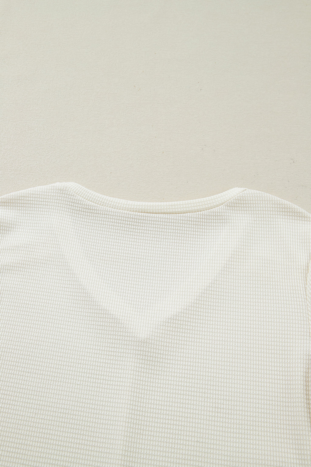 Beige Thermal Knit Lace Ruched Patchwork Long Sleeve V Neck Top