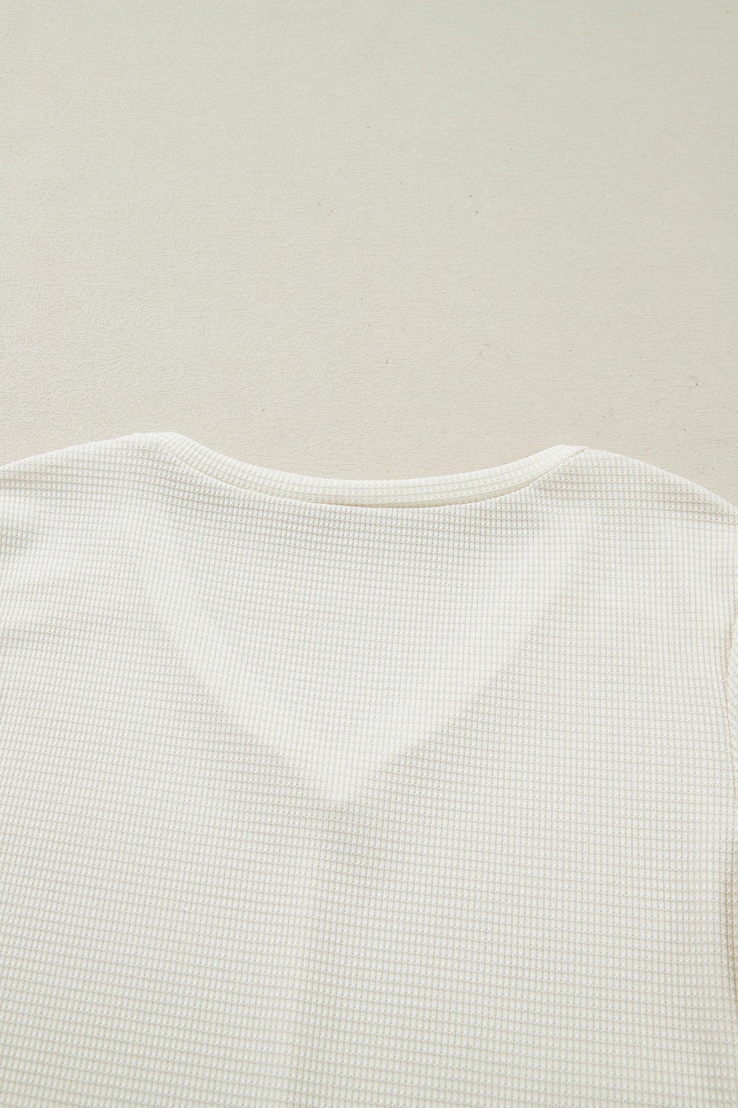 Beige Thermal Knit Lace Ruched Patchwork Long Sleeve V Neck Top