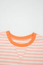 Pink Stripe Contrast Neck Loose Tee and Drawstring Shorts Set
