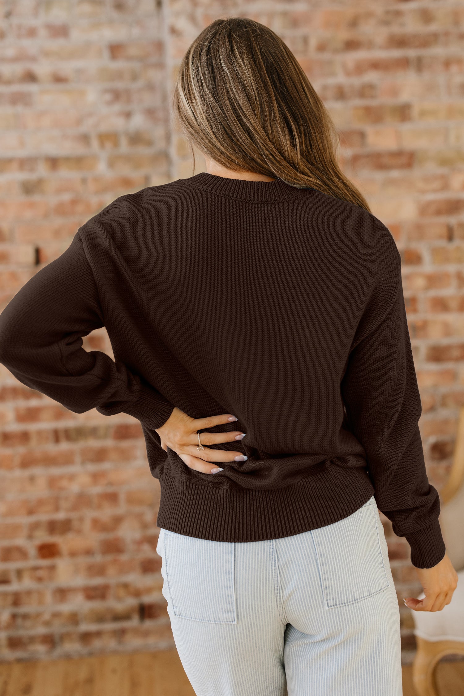 Chicory Coffee Howdy Embroidered Graphic Western Sweater