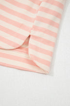 Pink Stripe Contrast Neck Loose Tee and Drawstring Shorts Set