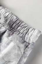 Light Grey Abstract Woodland Camo Print Baggy Pullover Drawstring Shorts Set