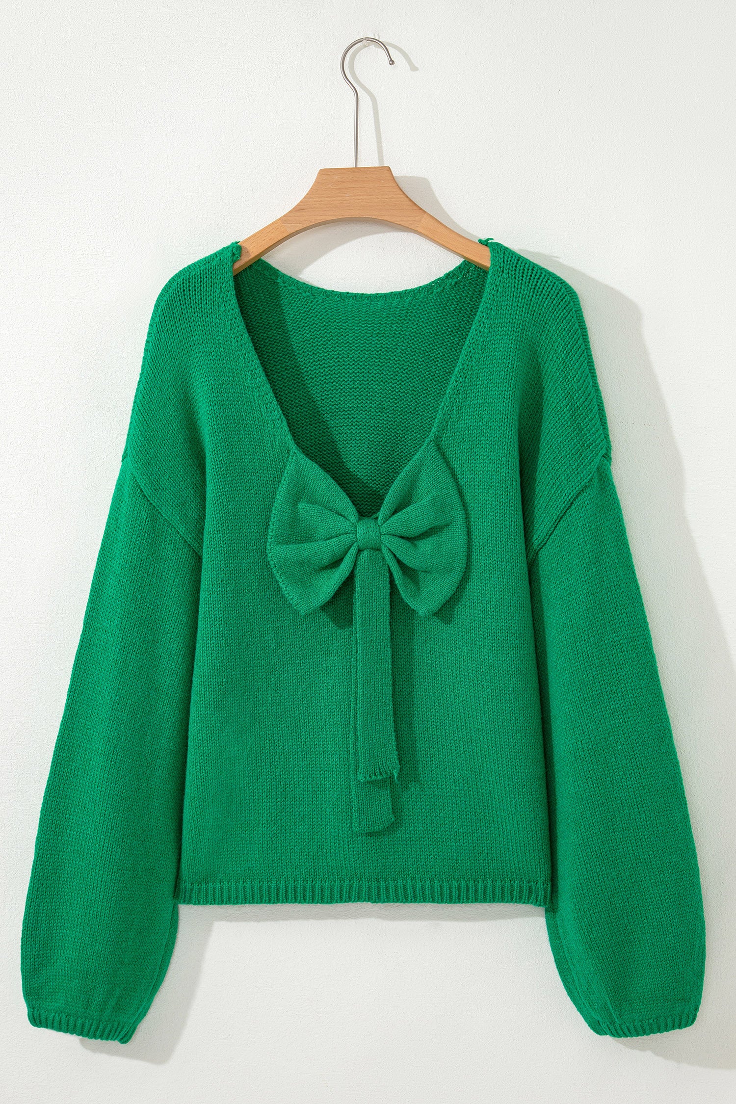 Bright Green Bow Backless Bubble Sleeve Sweater