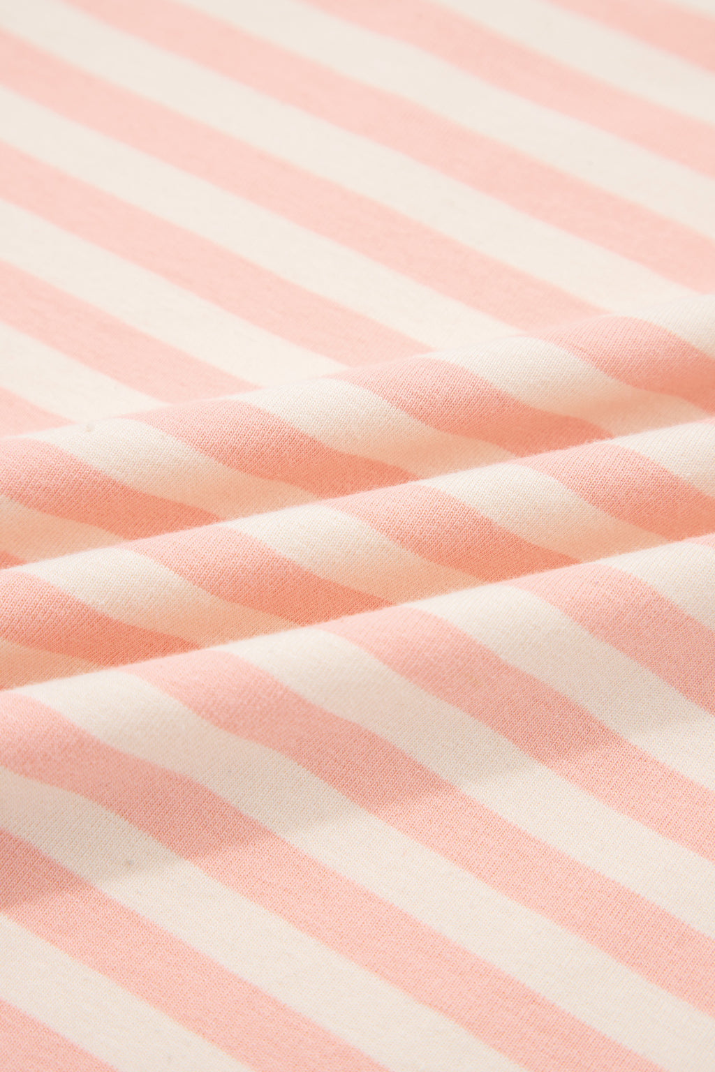 Pink Stripe Contrast Neck Loose Tee and Drawstring Shorts Set