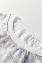 Light Grey Abstract Woodland Camo Print Baggy Pullover Drawstring Shorts Set