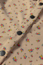 Oatmeal Boho Floral Plaid Patchwork Distressed Detail Ruffled Sleeve Waffle Knit Shacket